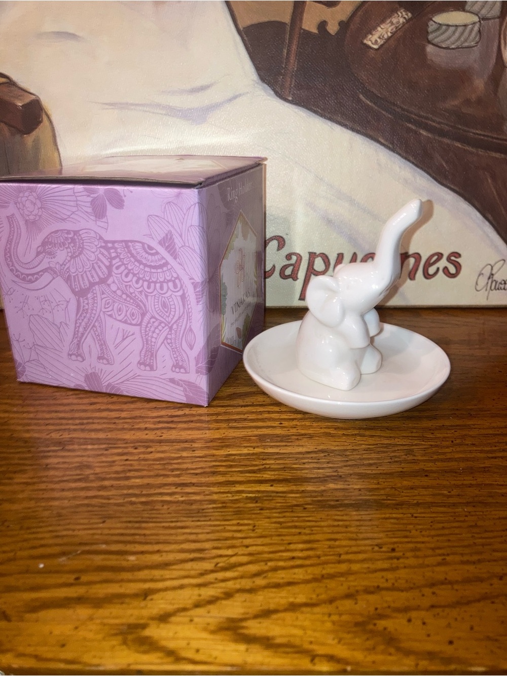 Elephant Ring Holder Dish with Rose Gold Accent -White - Picture 5 of 5